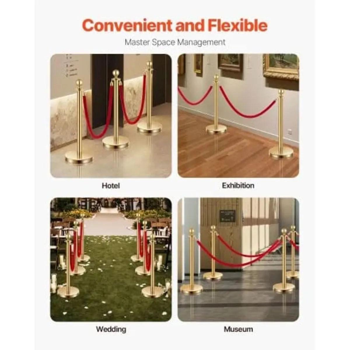 Stanchions and Velvet Ropes 6Pcs, Hollow Base with - Image 4