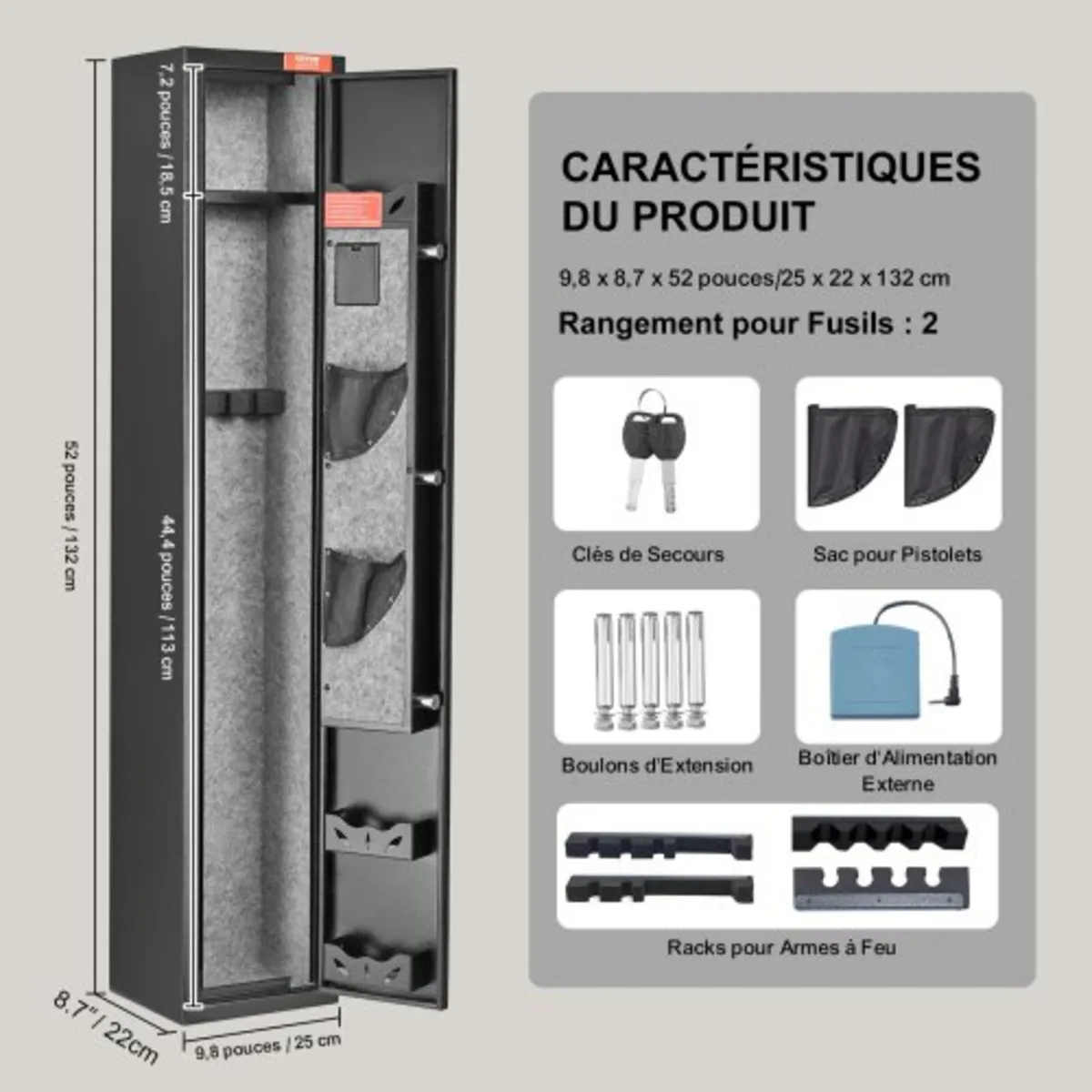 2 Rifles Gun Safe, Rifle Safe with Lock & Digital - Image 2