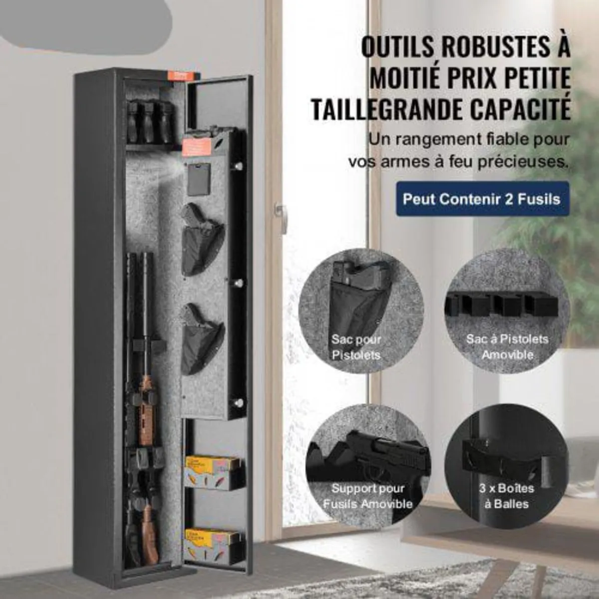 2 Rifles Gun Safe, Rifle Safe with Lock & Digital - Image 4
