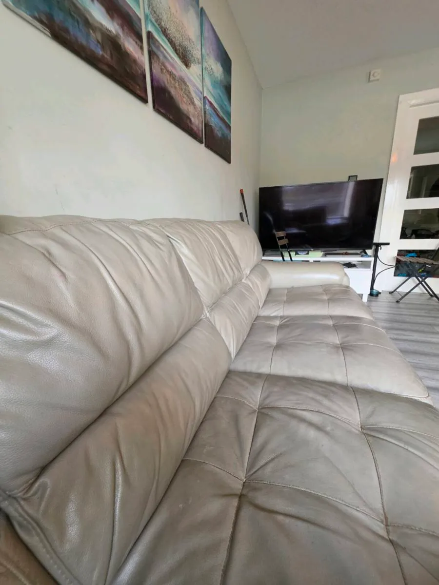 Large Cream Leather L-Shaped Corner Sofa - Image 1