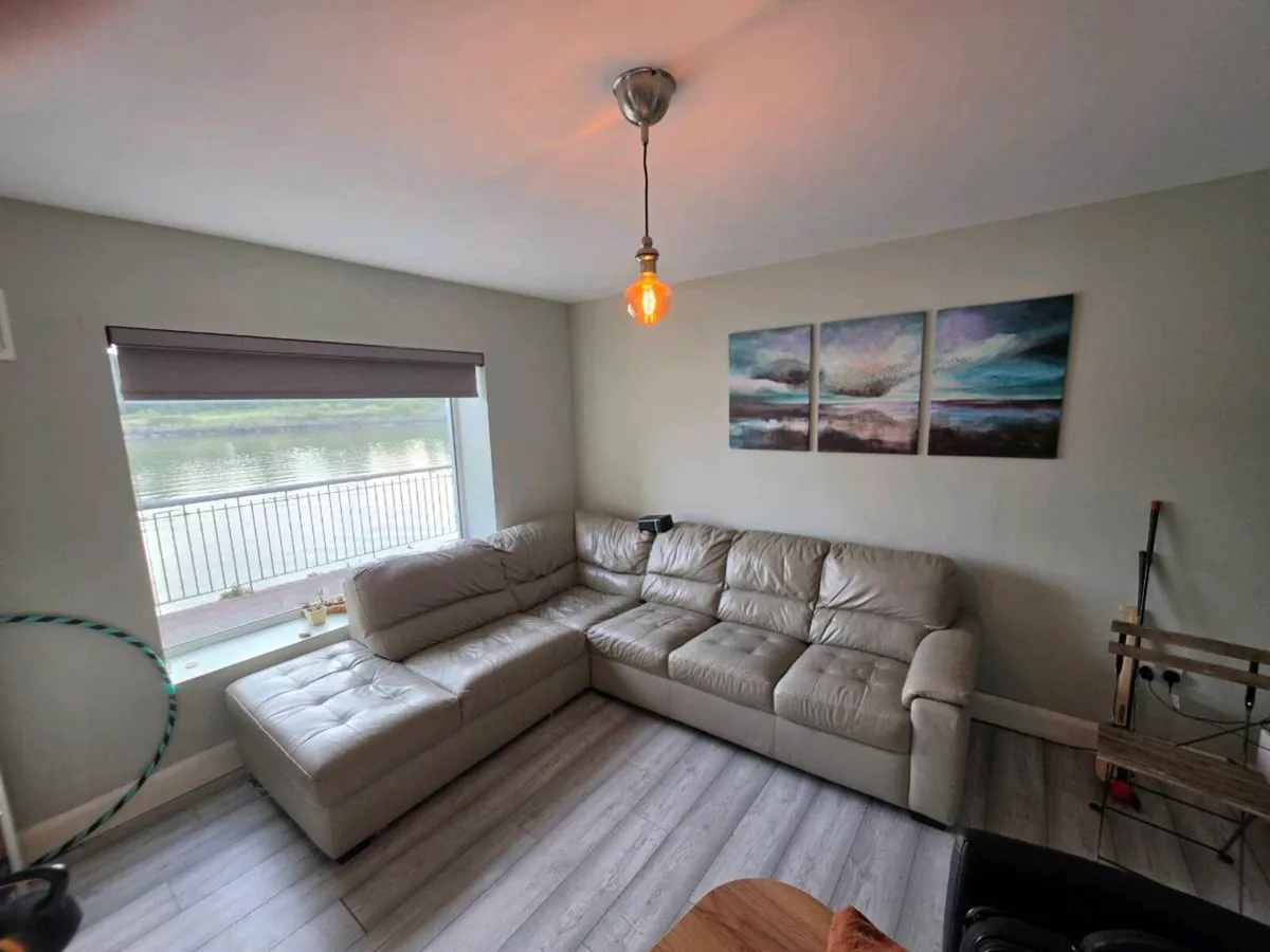 Large Cream Leather L-Shaped Corner Sofa - Image 2