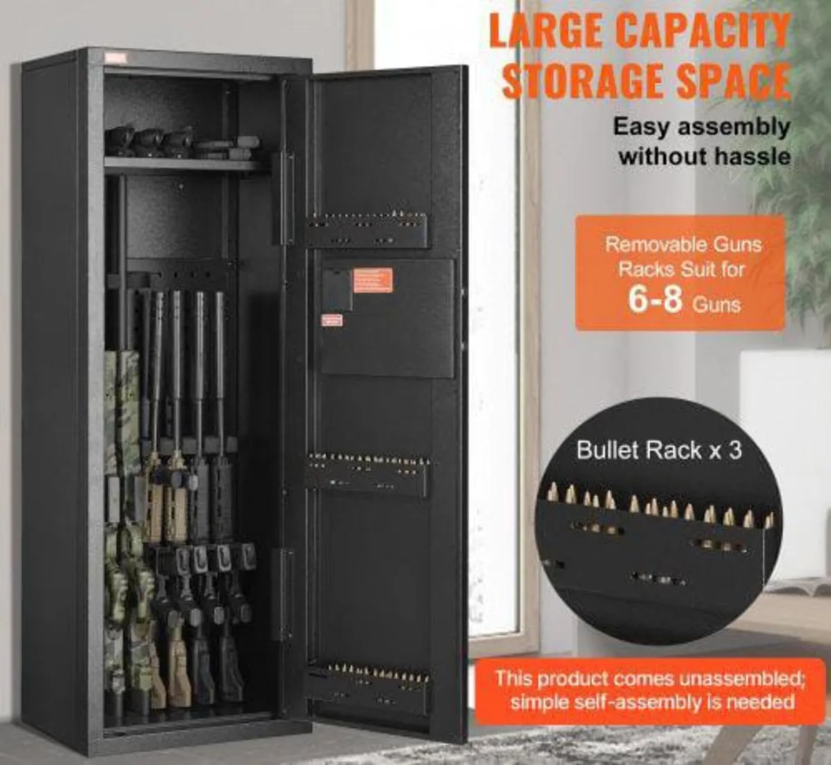 6-8 Rifles Gun Safe, Rifle Safe with Lock & Digita - Image 3