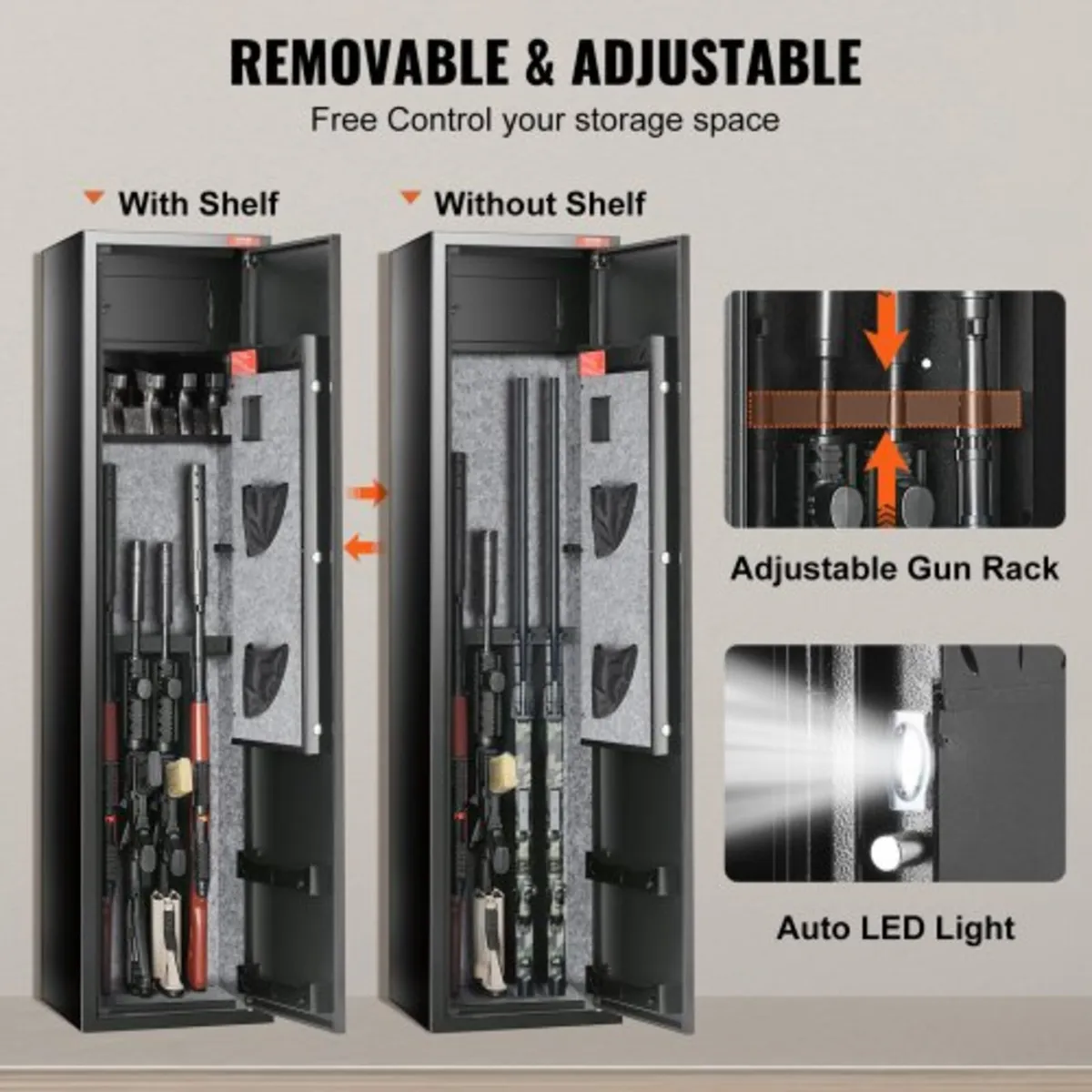 5 Rifles Gun Safe, Rifle Safe with Fingerprint & D - Image 3