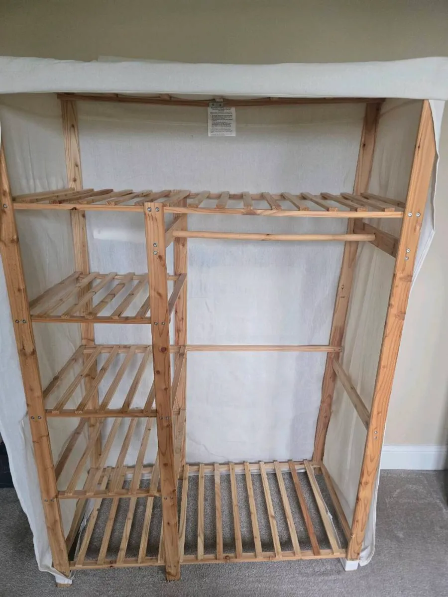 Wooden Framed Canvas Covered Wardrobe - Image 1