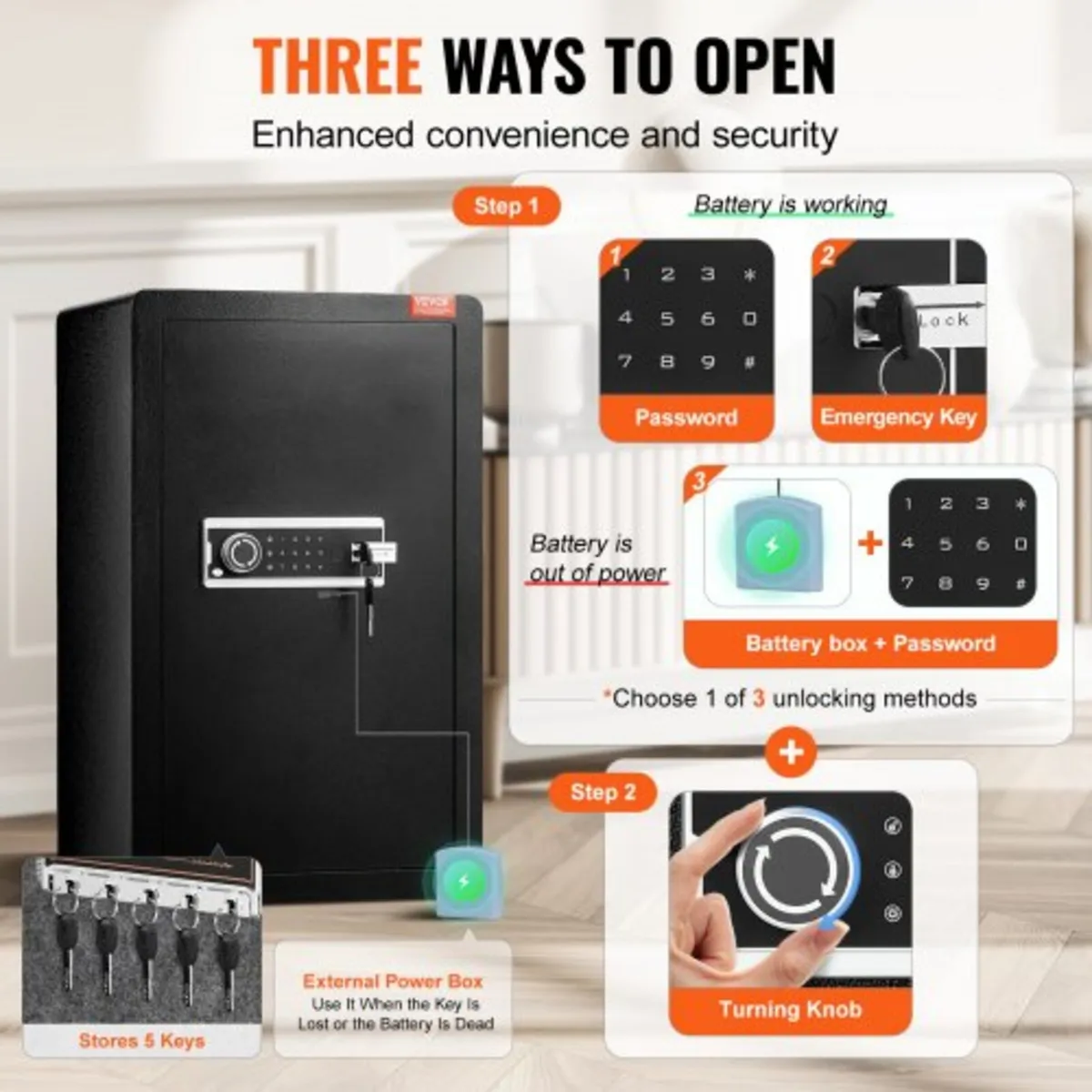 Single Door 113 L Safe Box with Key Lock & Passwor - Image 3