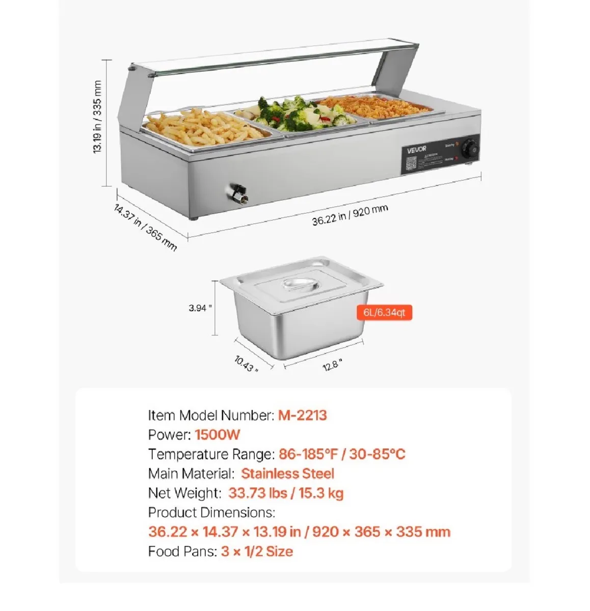 Buffet Bain Marie with Three 1/2 Size Food Pans - Image 2