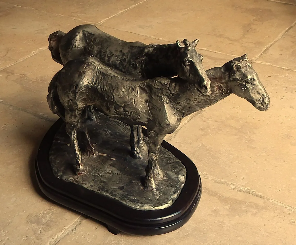 Artwork Figurines of Horses on Wood Base - Image 2