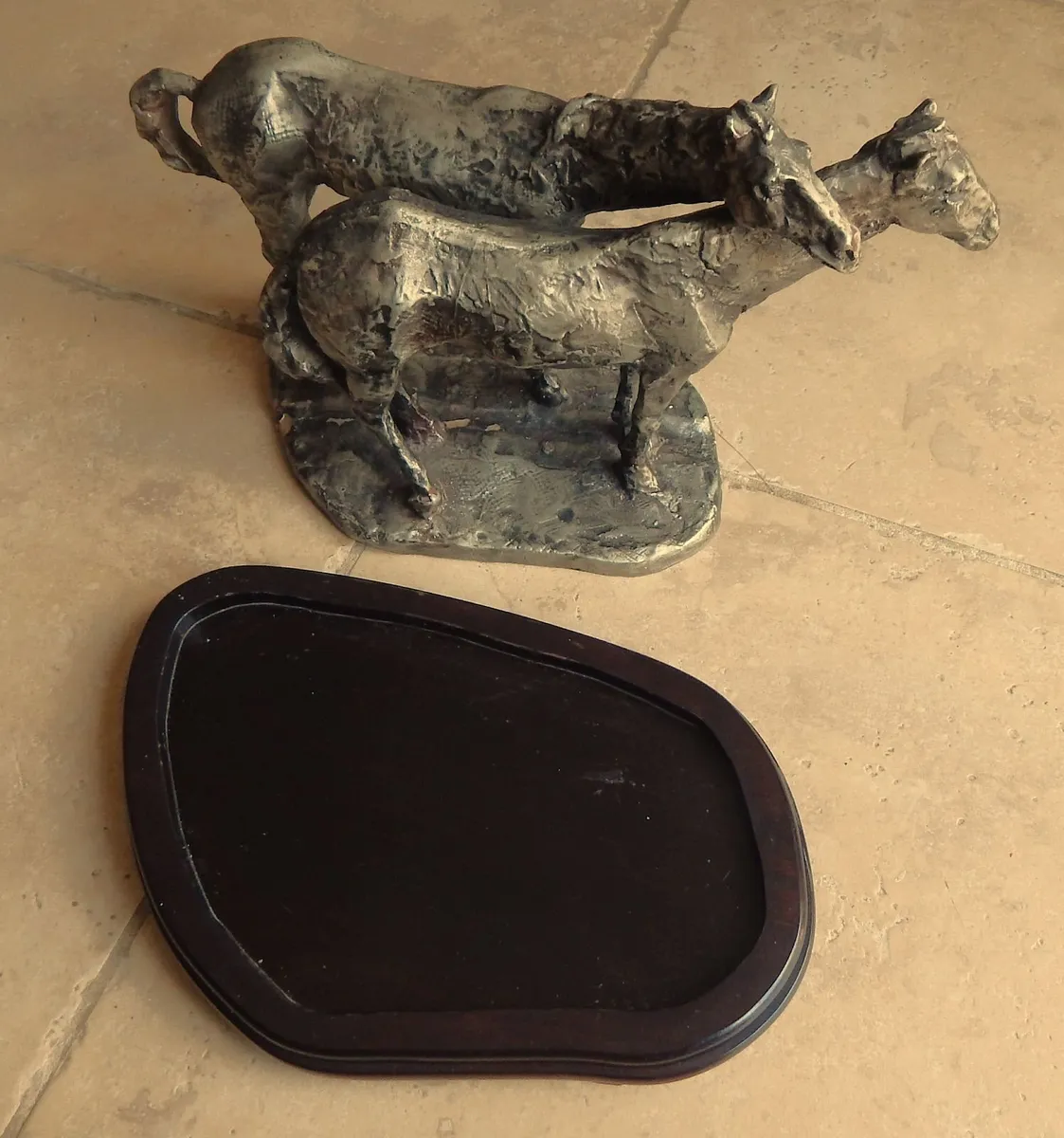 Artwork Figurines of Horses on Wood Base - Image 4