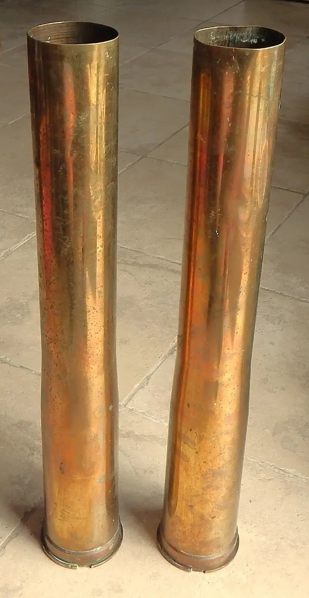 2 Large Vintage 120mm Brass Artillery Shells - Image 1