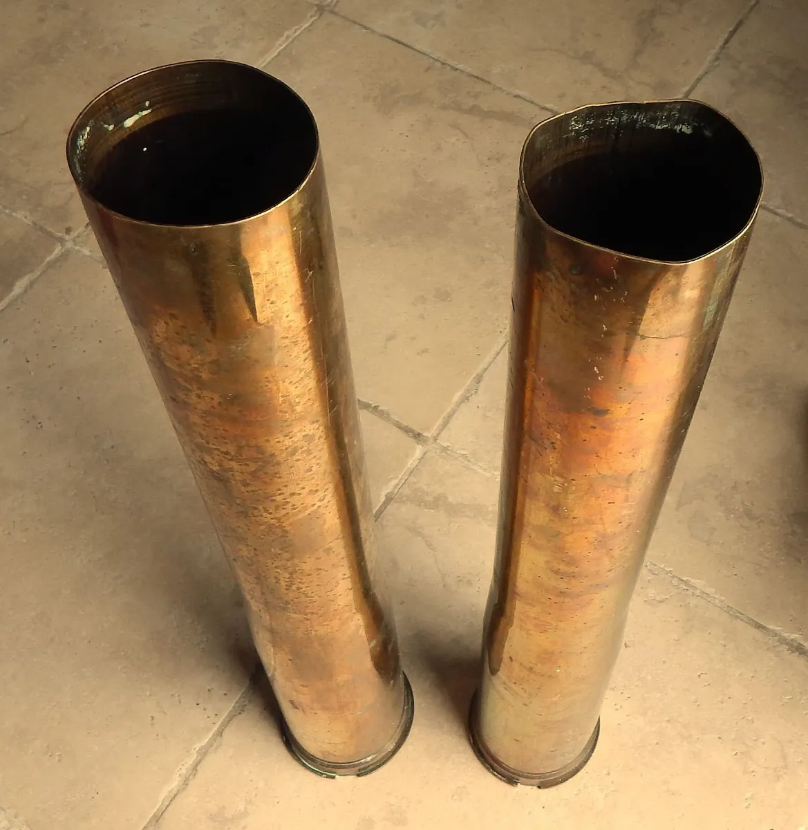 2 Large Vintage 120mm Brass Artillery Shells - Image 2