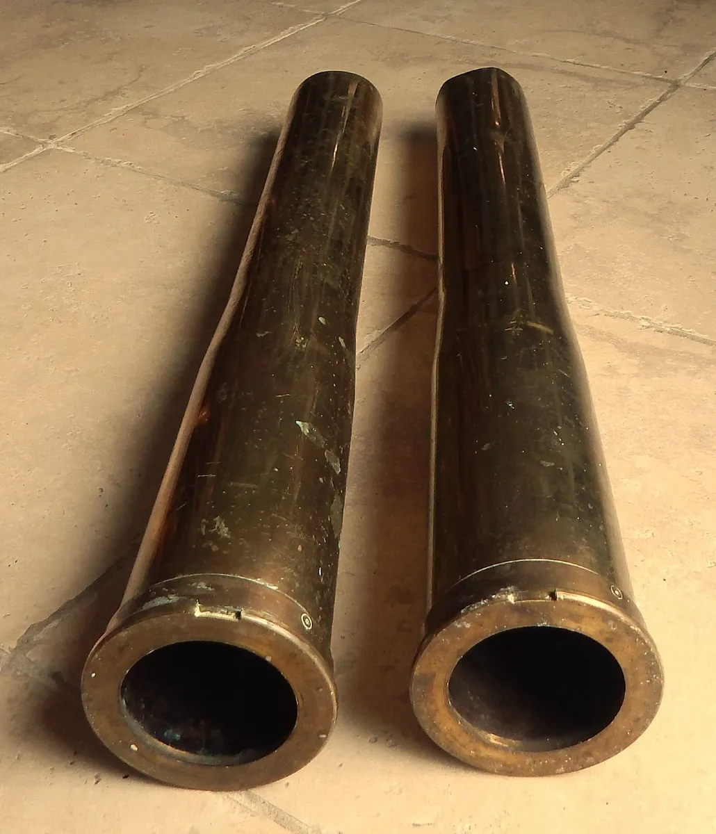 2 Large Vintage 120mm Brass Artillery Shells - Image 3