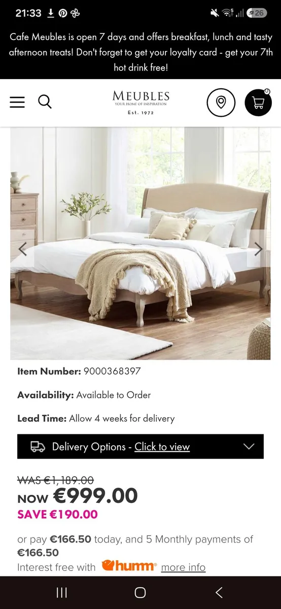 Super King Camille Bedstead Limed Oak, Oatmeal - Image 2