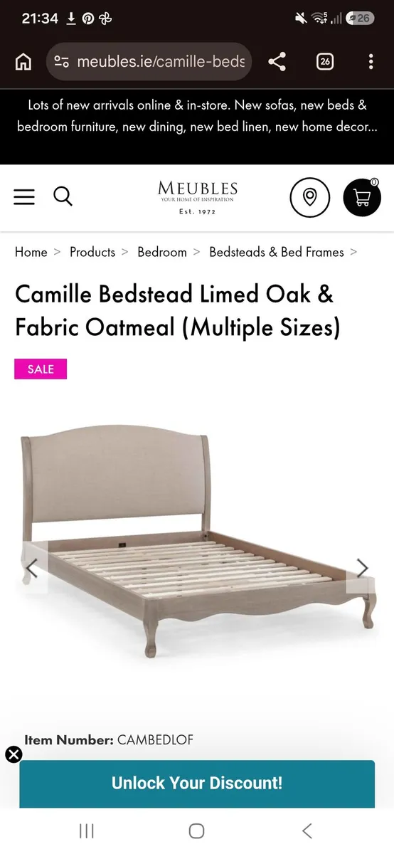 Super King Camille Bedstead Limed Oak, Oatmeal - Image 3