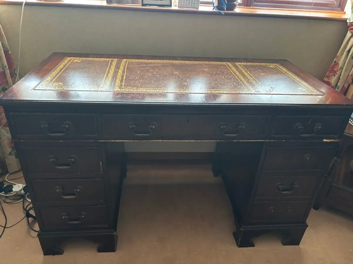 Antique Style Mahogany Pedestal Executive Desk - Image 1