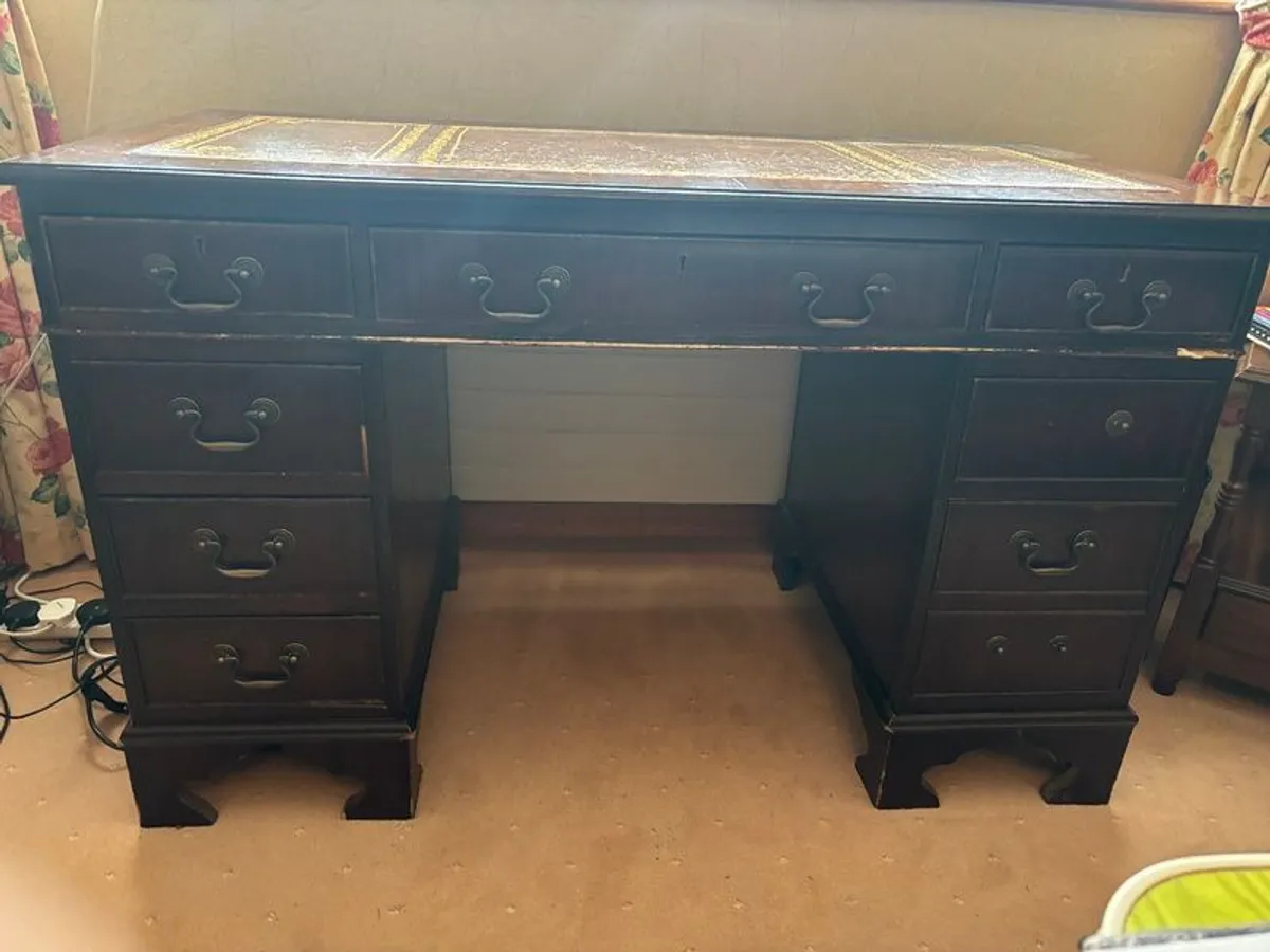 Antique Style Mahogany Pedestal Executive Desk - Image 2