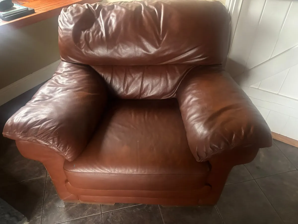1 & 2 seater brown leather couch - Image 2