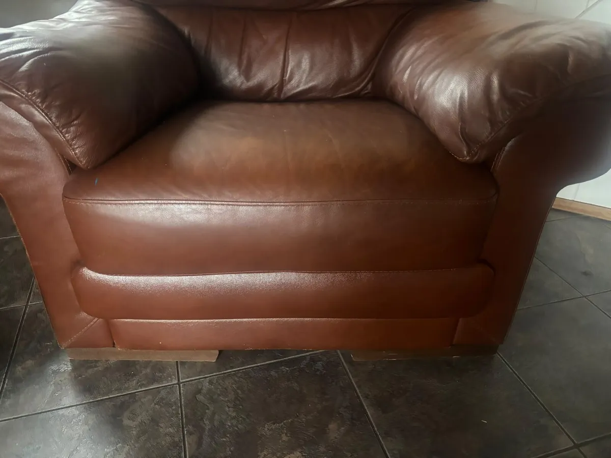 1 & 2 seater brown leather couch - Image 3