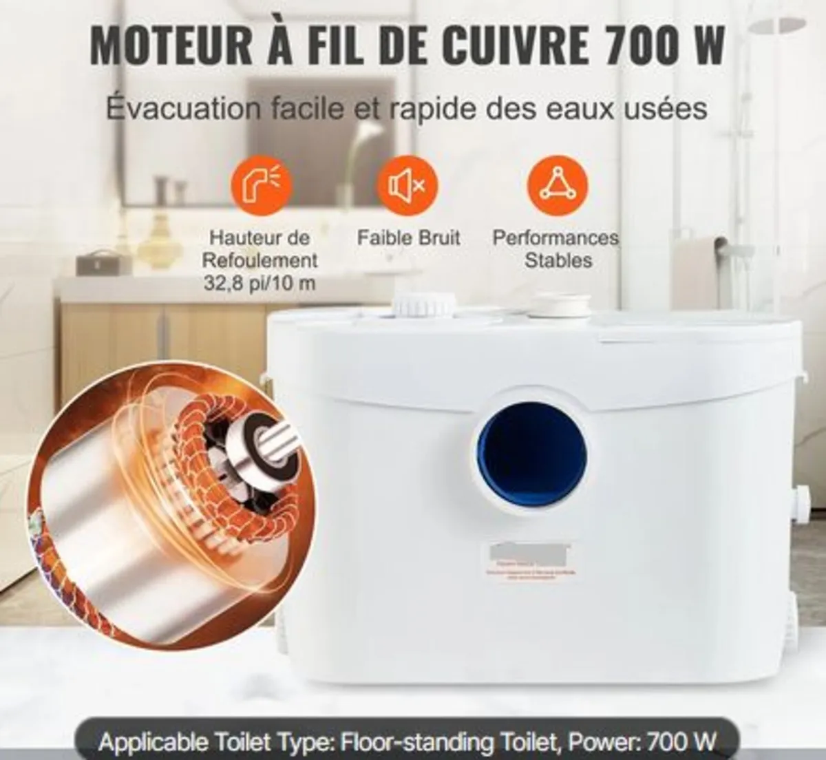 Macerator Pump, 700W, 9600 L/h Flow, 32.8 ft/10 m - Image 2