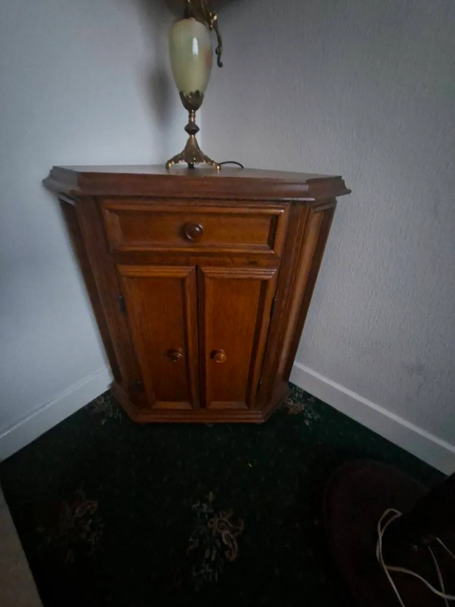 Oak corner unit cabinet and drawer