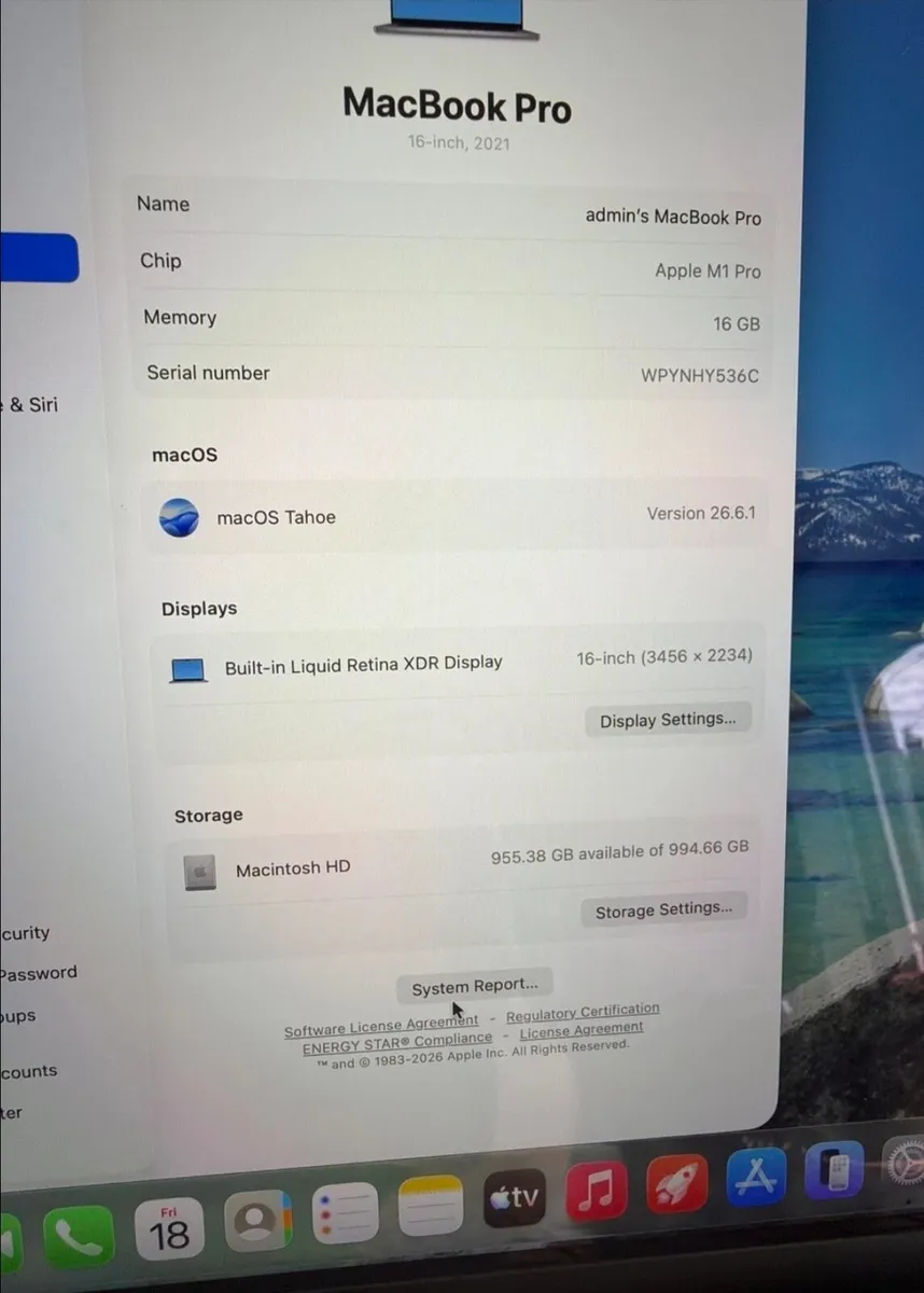 Apple Macbook Pro 16" (2021) M1 Pro 16/1TB 86% BH - Image 2