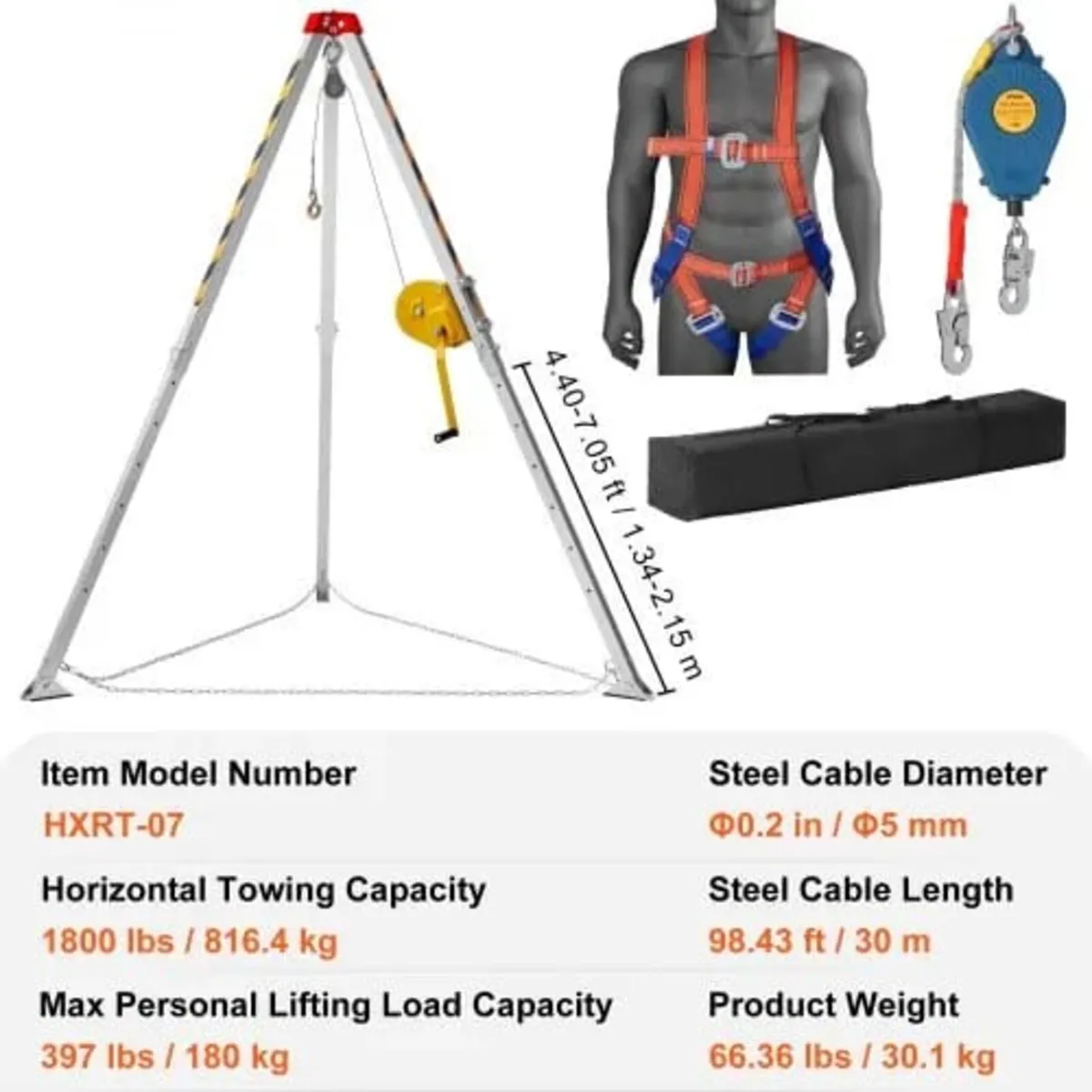 Confined Space Tripod Kit, 816.4 kg Winch, Confine - Image 2