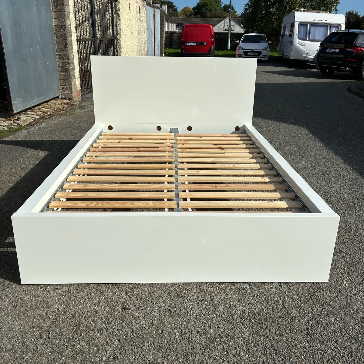 White Malm double bed frame with solid lats - Image 1