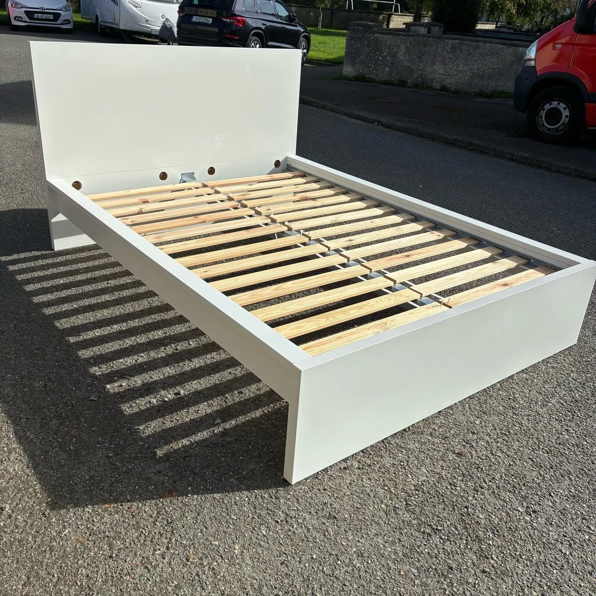 White Malm double bed frame with solid lats - Image 2