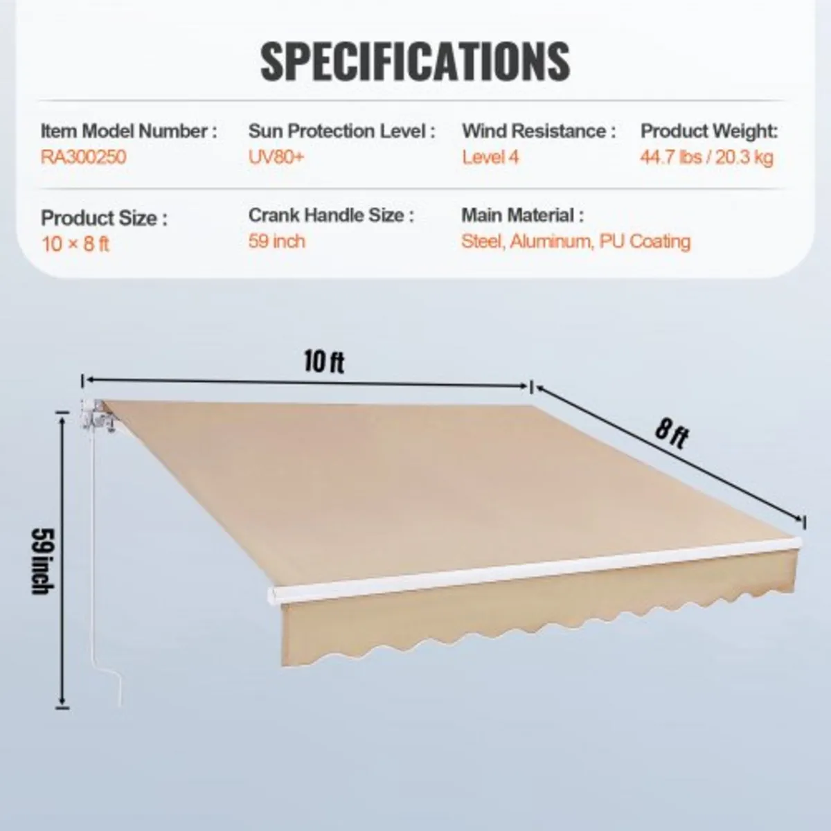 Retractable Awning, 10 x 8 ft Outdoor Patio Awning - Image 3