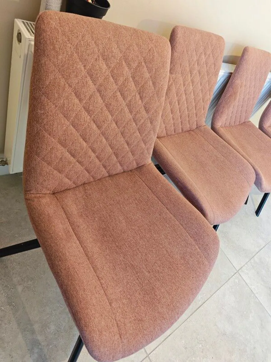 Set of 4 modern dining chairs - dusty-rose fabric with black legs - Image 1