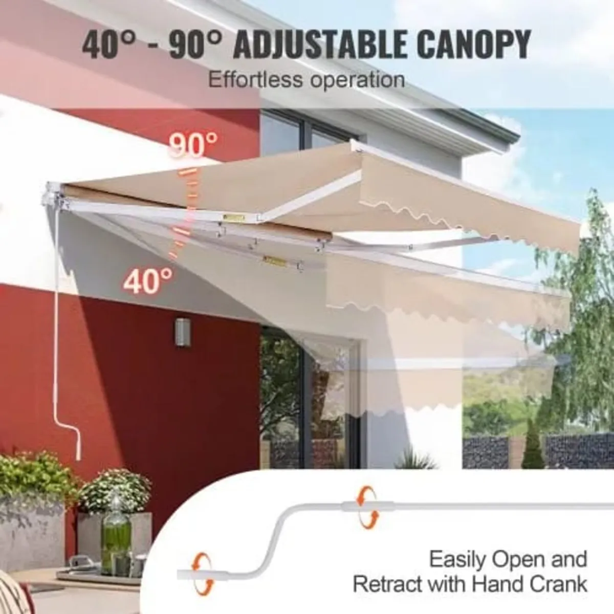 Retractable Awning, 12 x 10 ft Outdoor Patio Awnin - Image 3