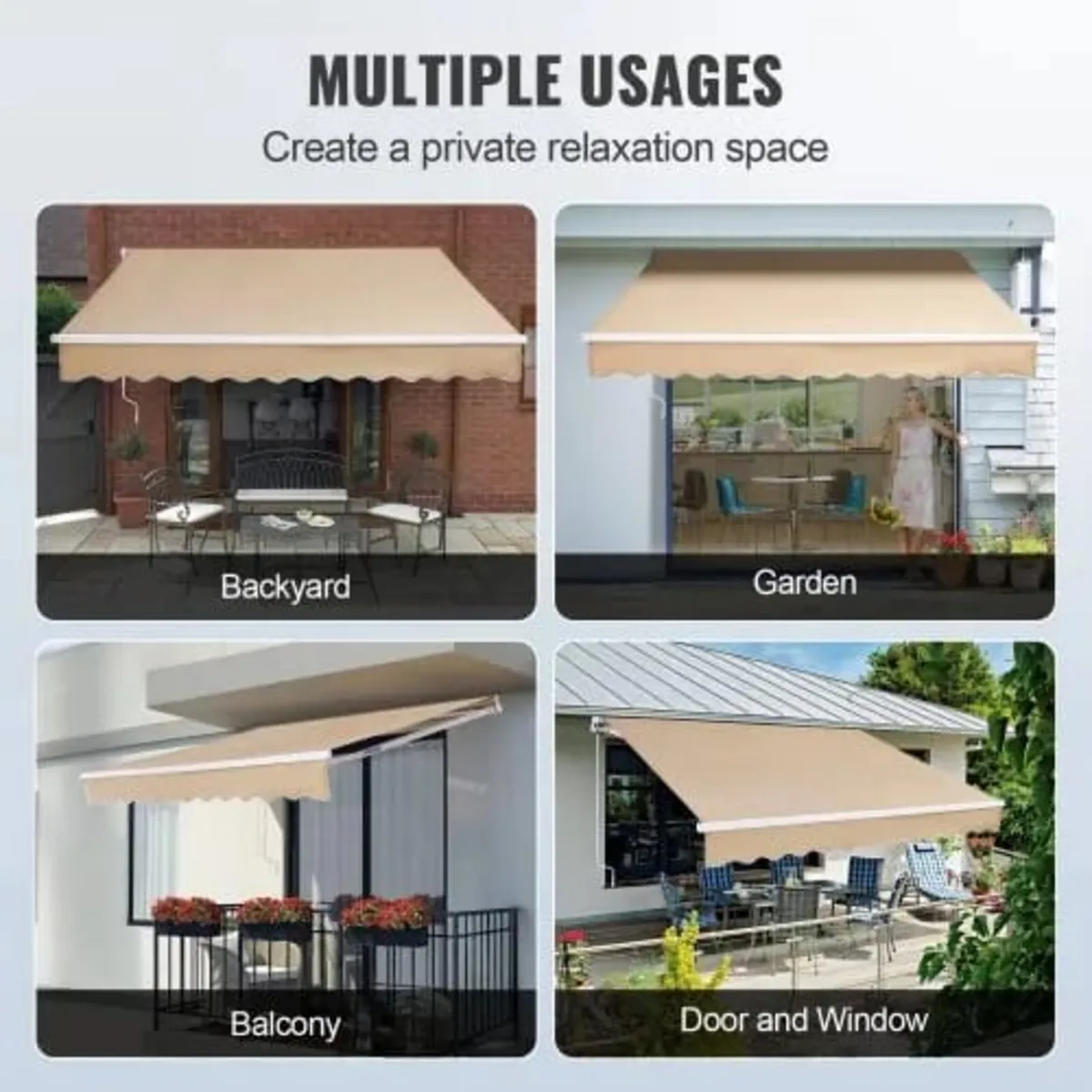 Retractable Awning, 12 x 10 ft Outdoor Patio Awnin - Image 4