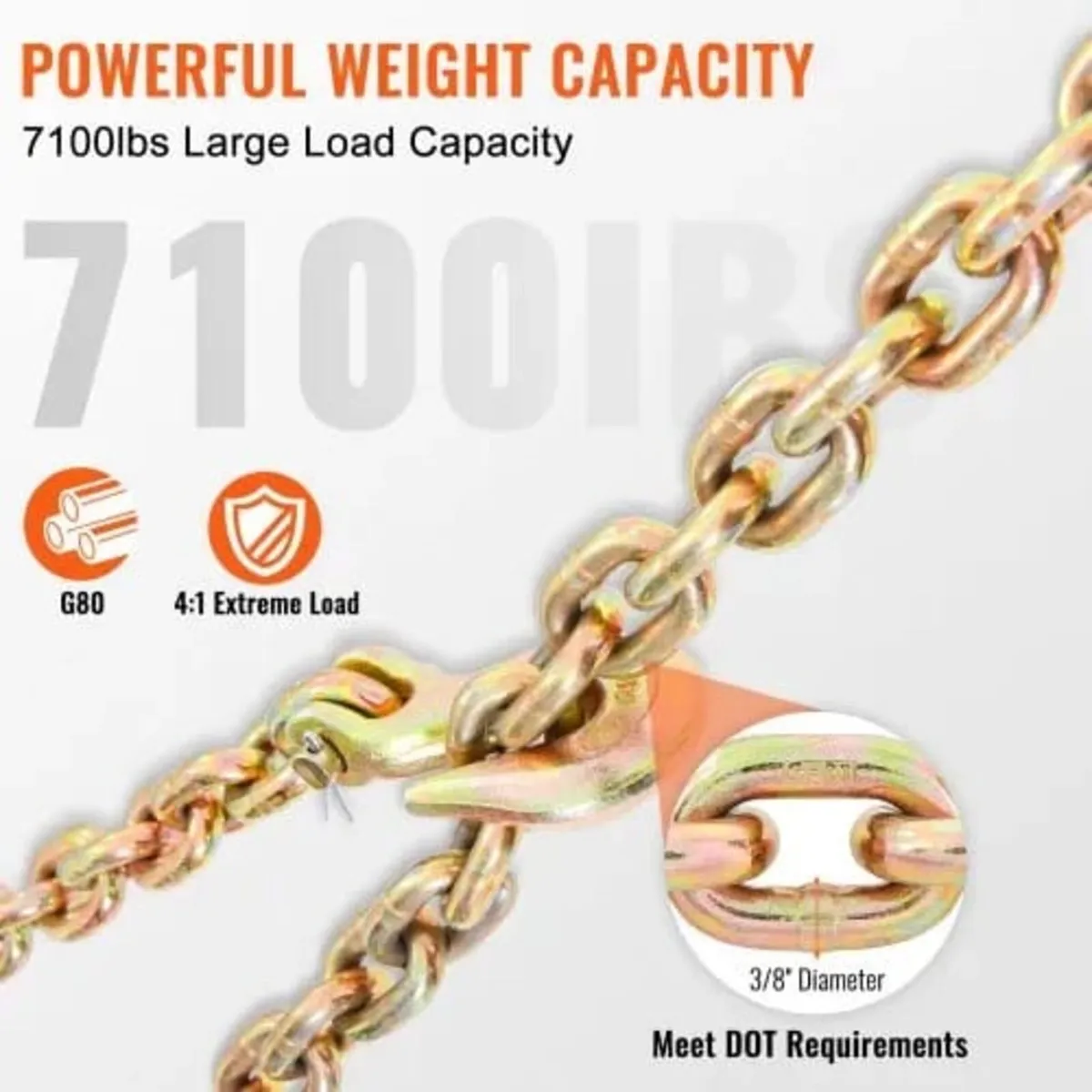 Binder Chain G80 Tie Down Tow Chain with Hooks 9.5 - Image 3