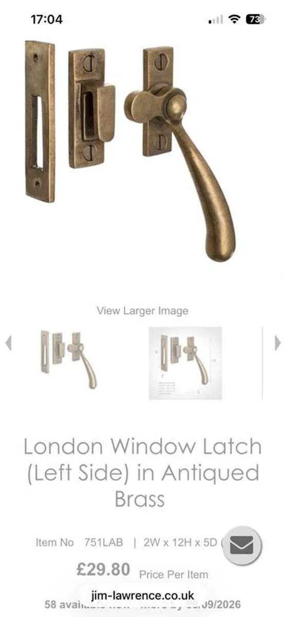 Seven Jim Lawrence Window Latches, Antiqued Brass , NEW - Image 3