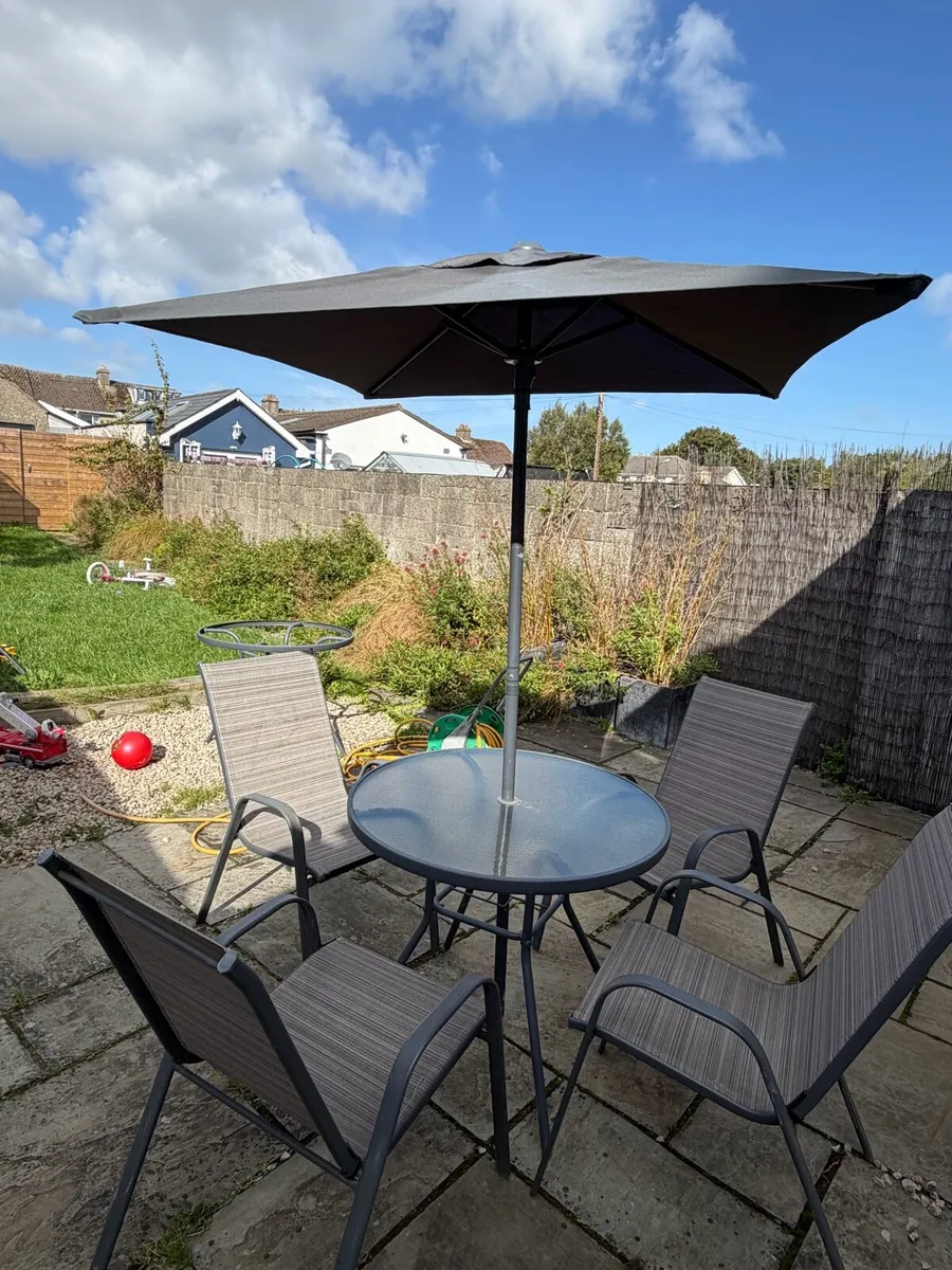 Garden Table, Parasol & 4 Chairs - Image 1