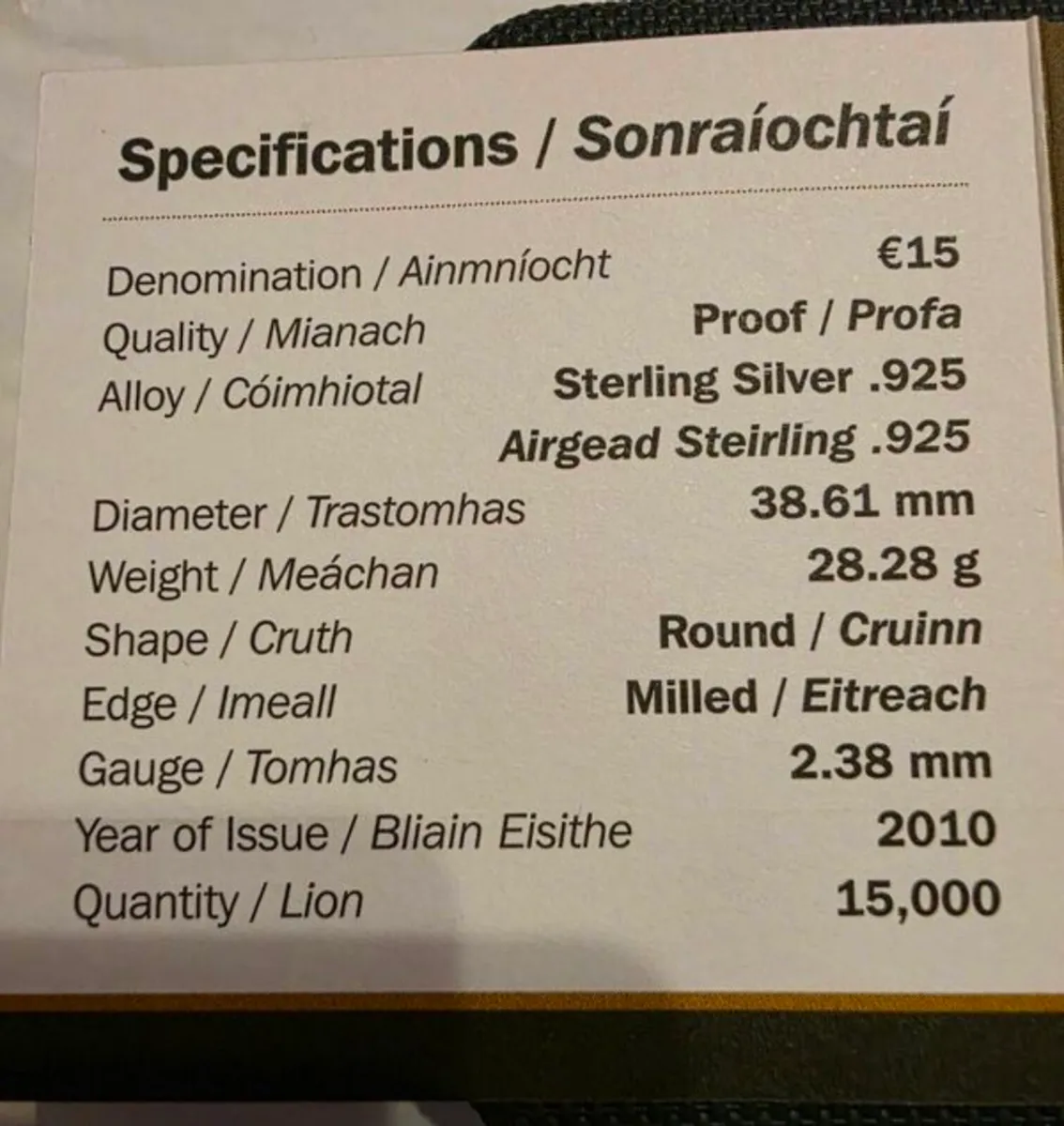 2010 irish silver commerative 15 euro coin - Image 4