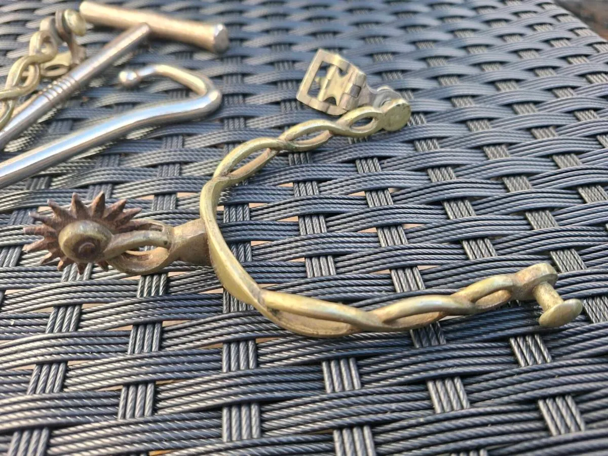 Antique pair of Brass Military Spurs w/ Boot Hooks - Image 1