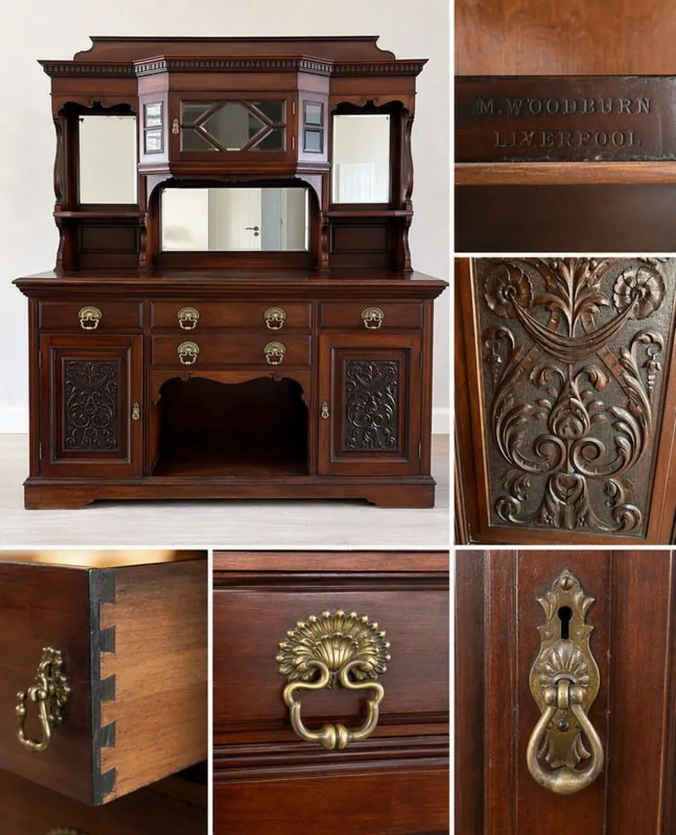 Antique Mahogany Sideboard by M. Woodburn, Liverpool (c 1895)