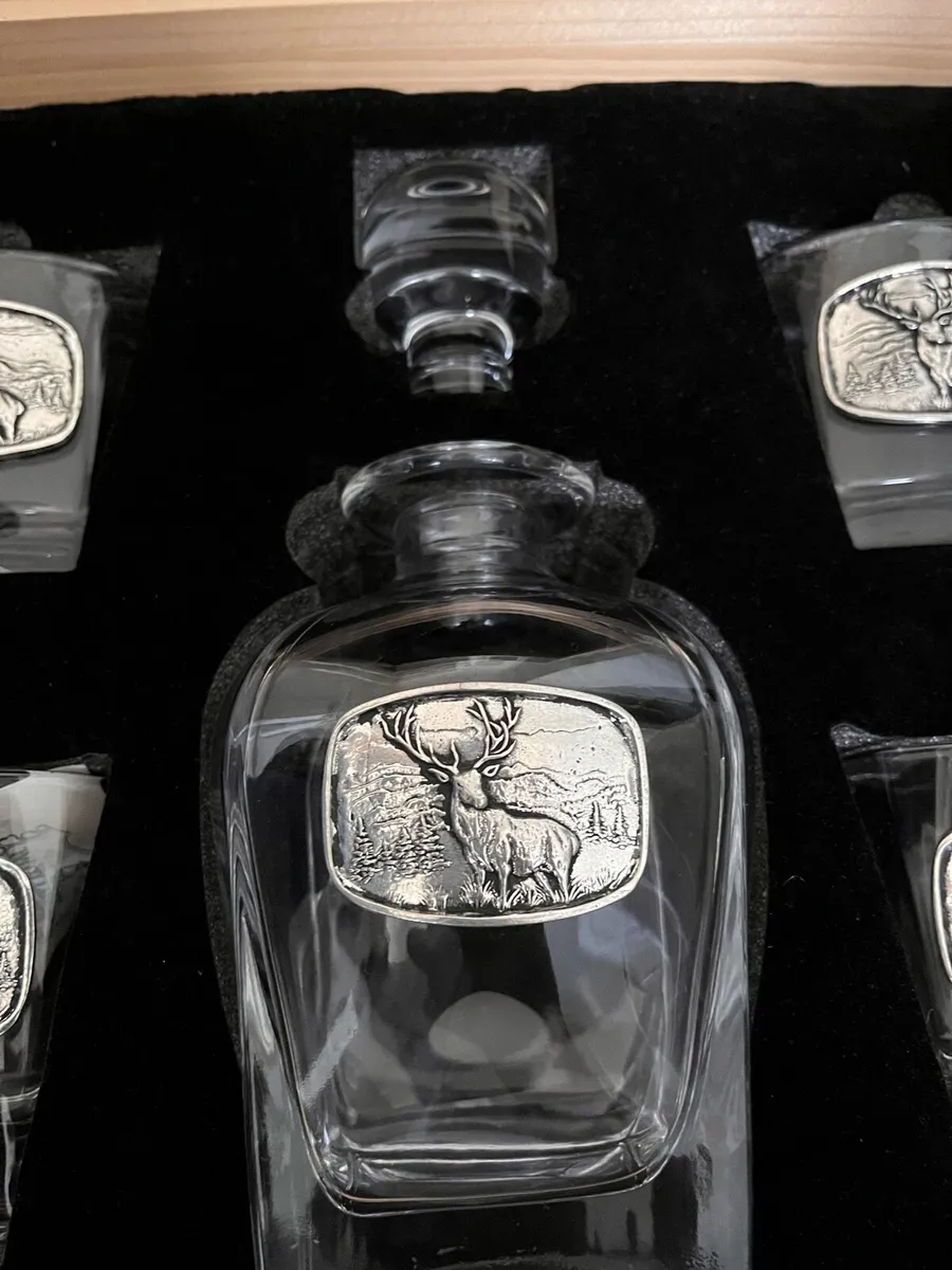 Crystal & Pewter decanter & 4 glasses - Image 3