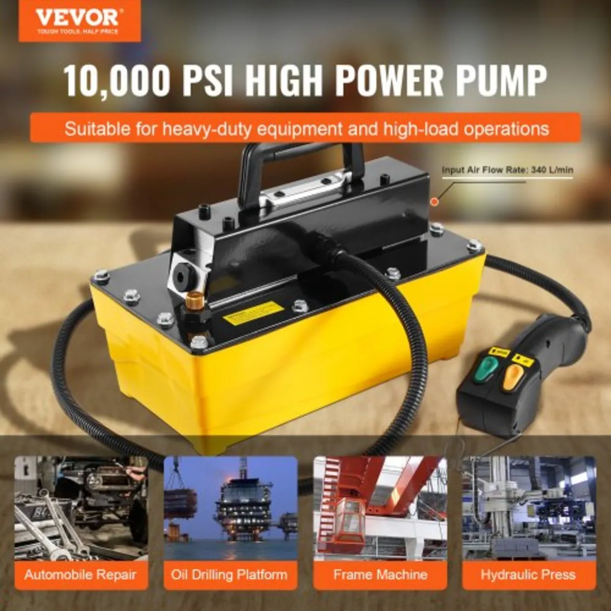 689 bar(10,000PSI) Air Hydraulic Pump, 2.3 L(0.61 - Image 2