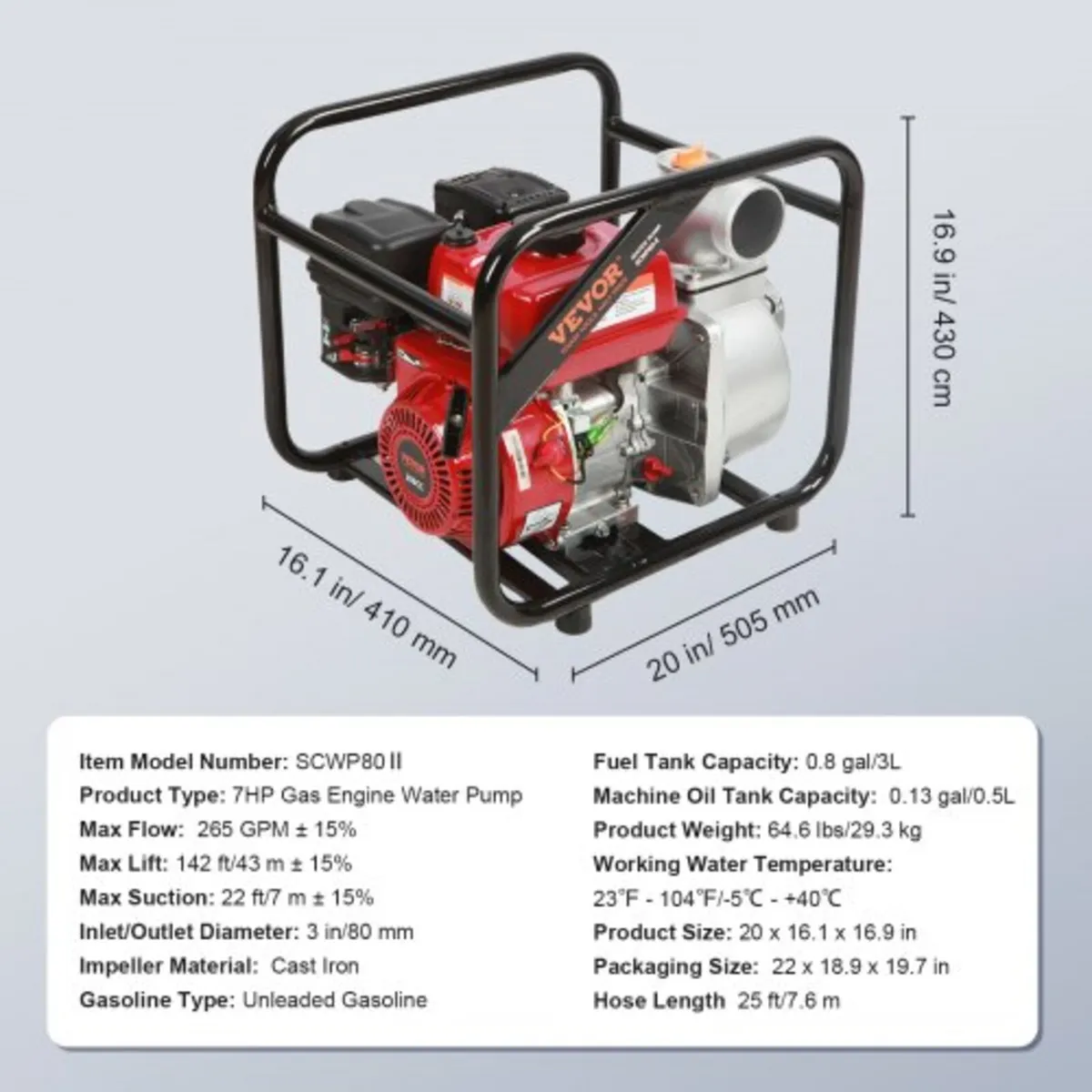 Gasoline Engine Water Pump, 7.6 cm Inlet/Outlet, 5 - Image 3