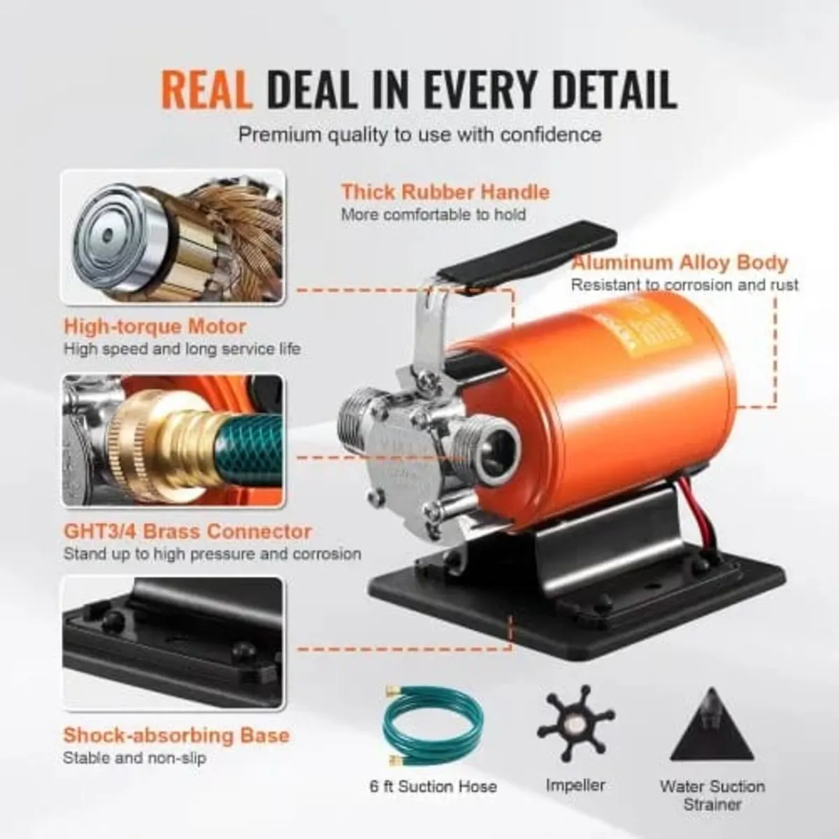 Water Transfer Pump, 12V DC 23 L/min(360 GPH) 75W( - Image 2