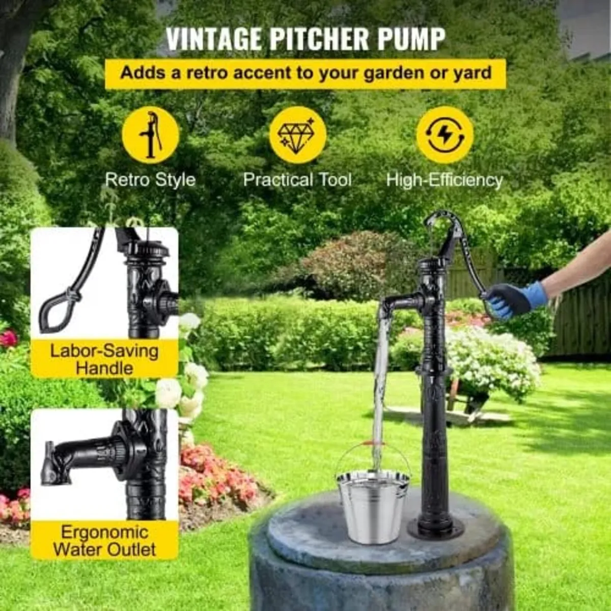 Hand Water Pump with Stand, 40 x 23.9 x 135 cm(15. - Image 2