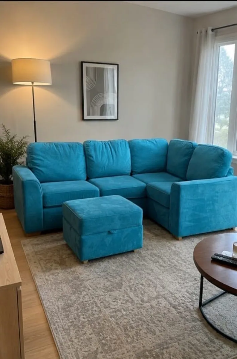 Corner sofa/sofabed with footstool - Image 1