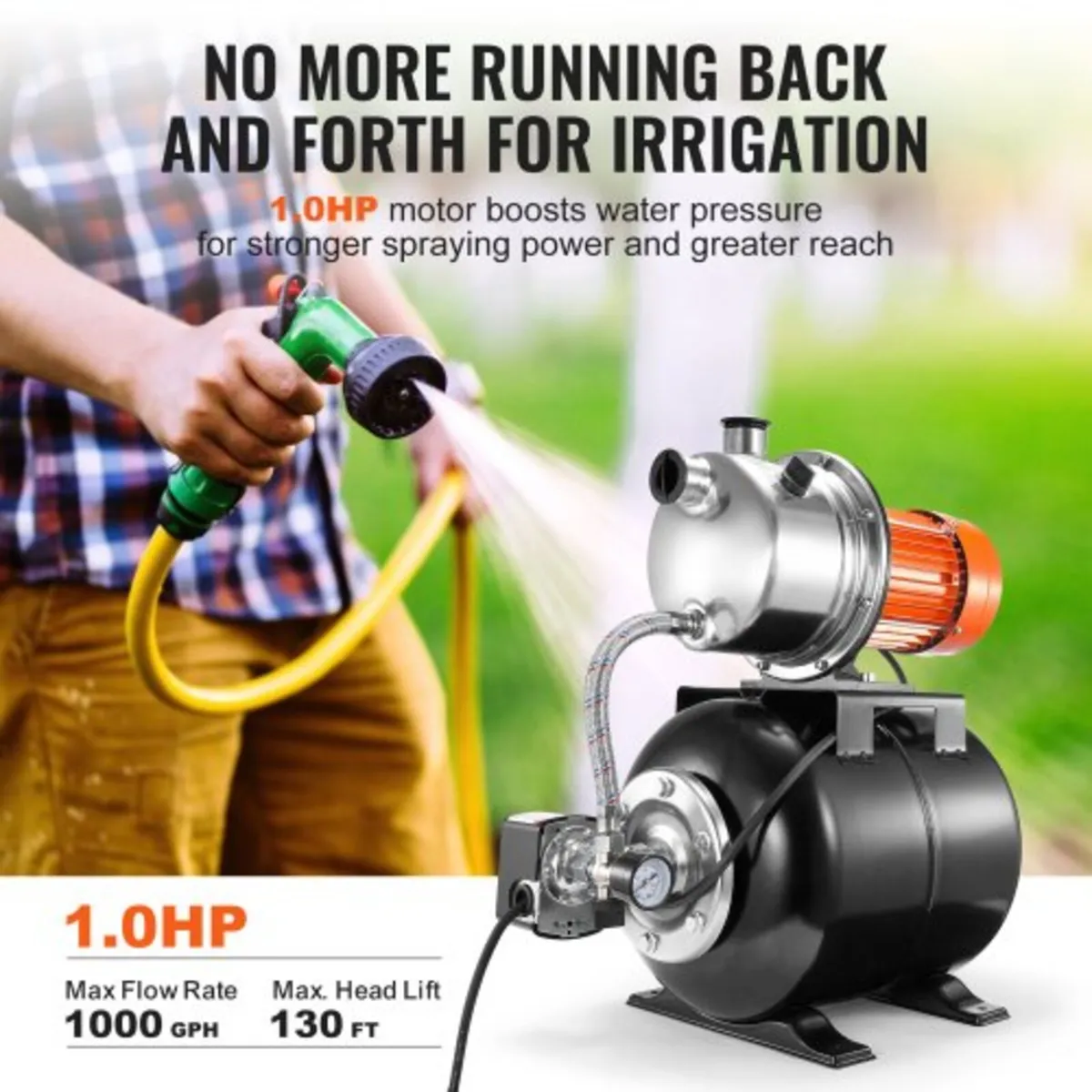 745 W(1 HP) Shallow Well Pump with Pressure Tank, - Image 2