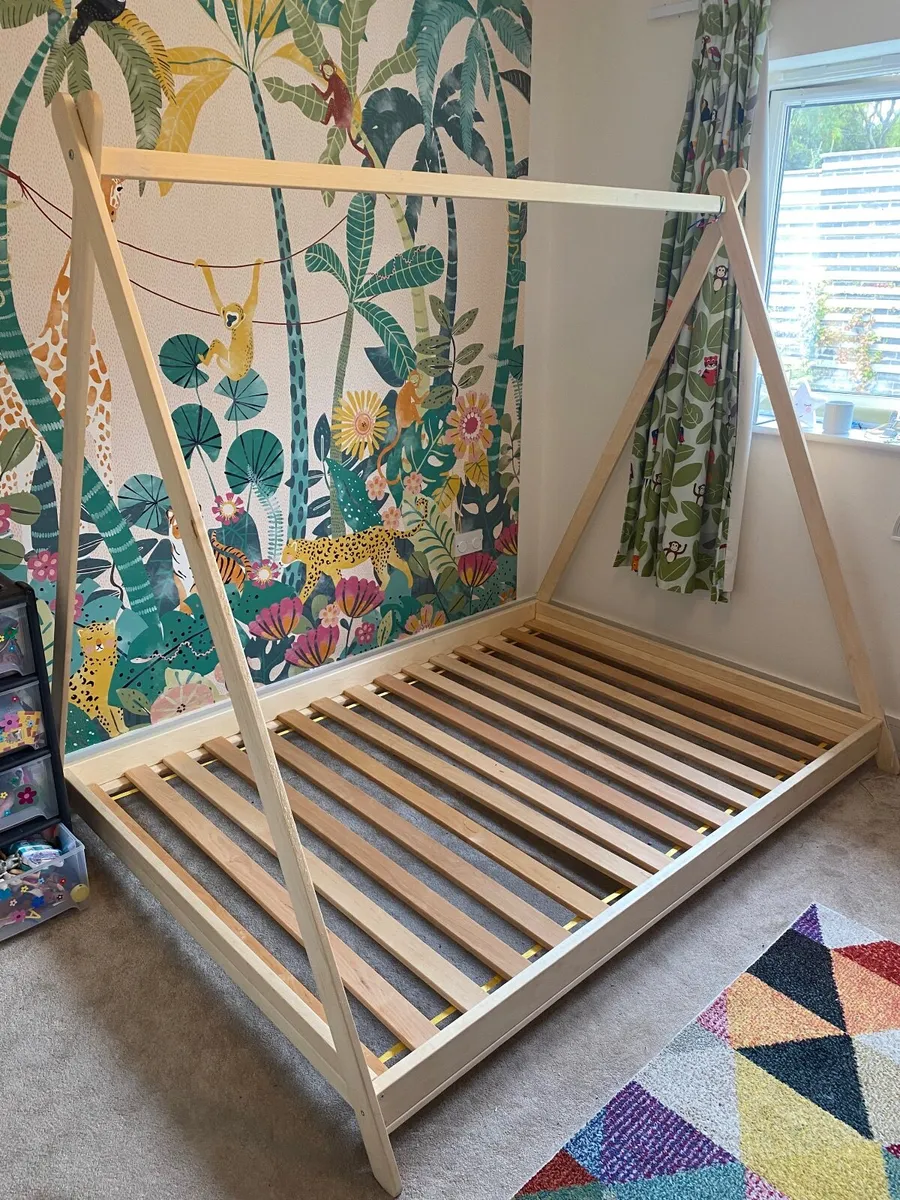 Wooden double Bed frame (teepee style cross frame) - Image 1