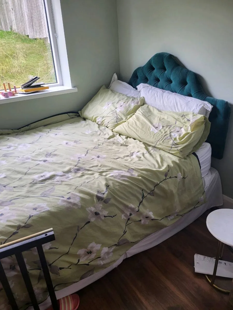 Double Bed with Teal Velvet Buttoned Headboard - Image 1