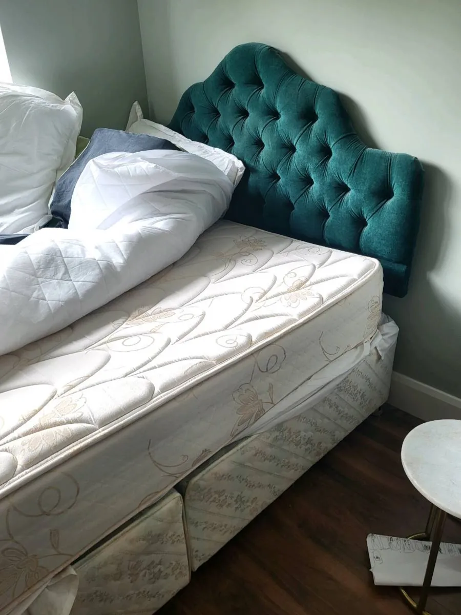 Double Bed with Teal Velvet Buttoned Headboard - Image 2