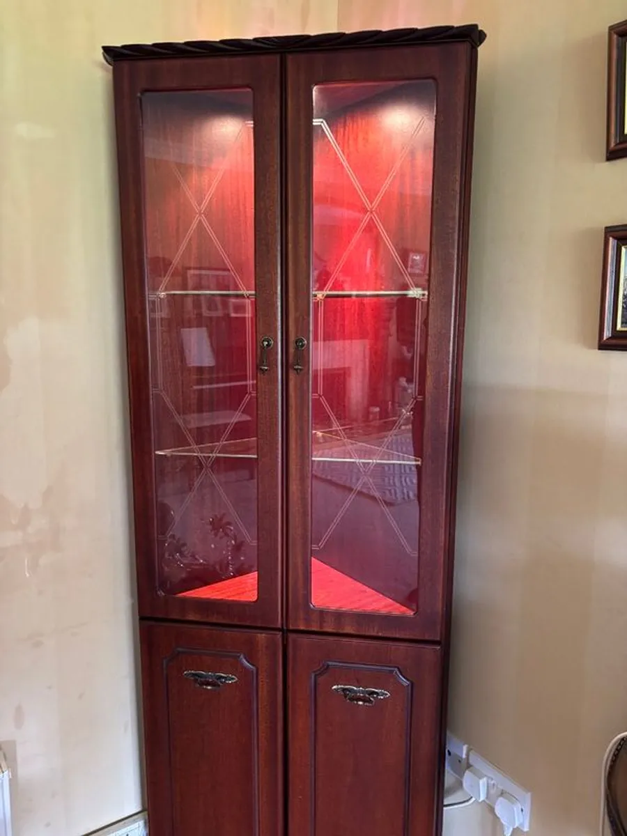 Mahogany Corner Display Cabinet with Internal Lighting & Glass Shelves - Image 2
