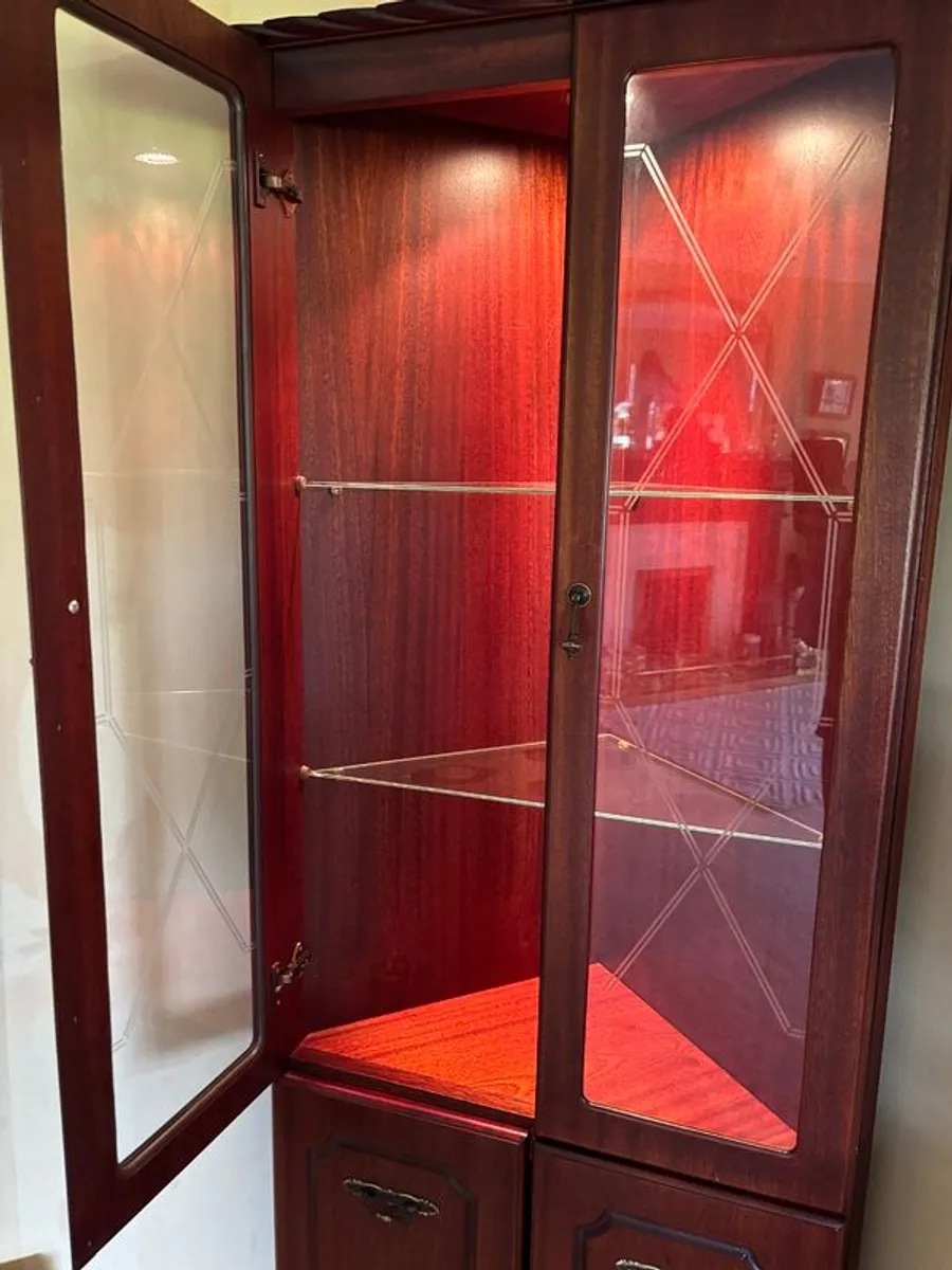 Mahogany Corner Display Cabinet with Internal Lighting & Glass Shelves - Image 3
