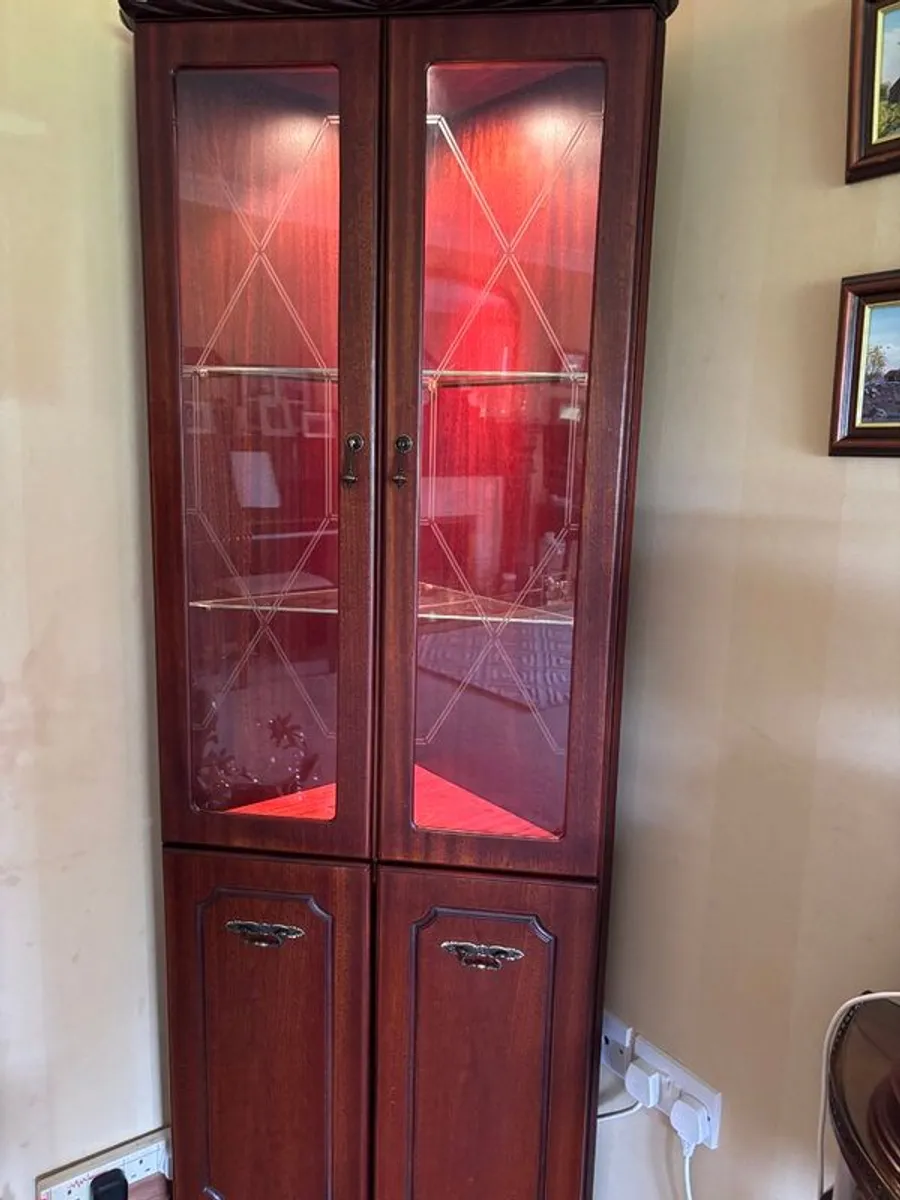 Mahogany Corner Display Cabinet with Internal Lighting & Glass Shelves - Image 1